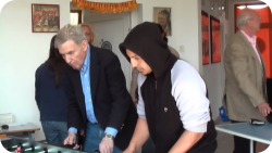 Dr. Jack Greenberg table footballing with students of Dr. Ambedkar High School in 2008 (Photo: Julia Szederkenyi)